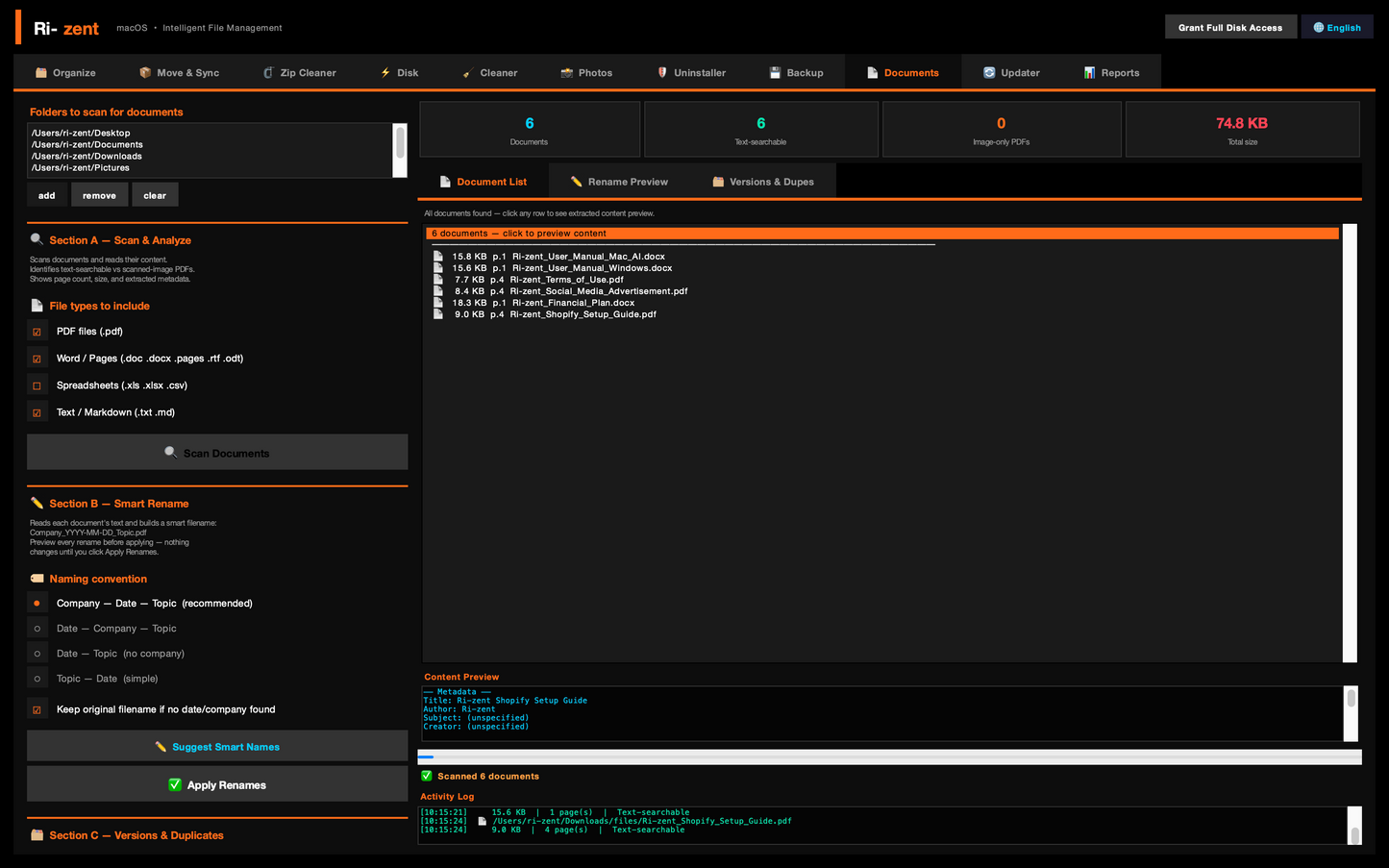 Ri-zent - All-in-One Mac Cleanup, Organizer & AI Tools (One-Time License)