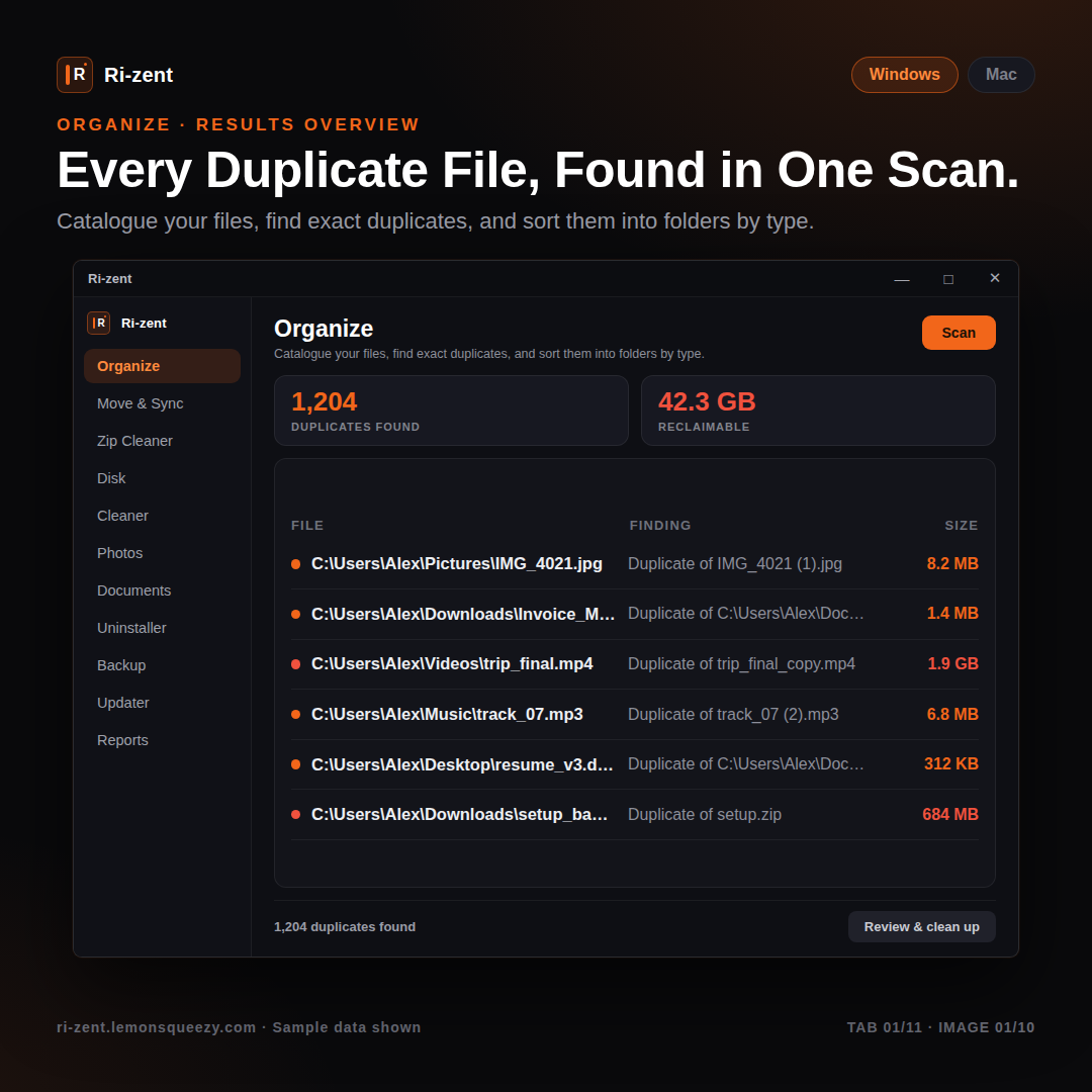 KEY ONLY - Ri-zent - Intelligent File Management (MAC & WINDOW DESKTOP)
